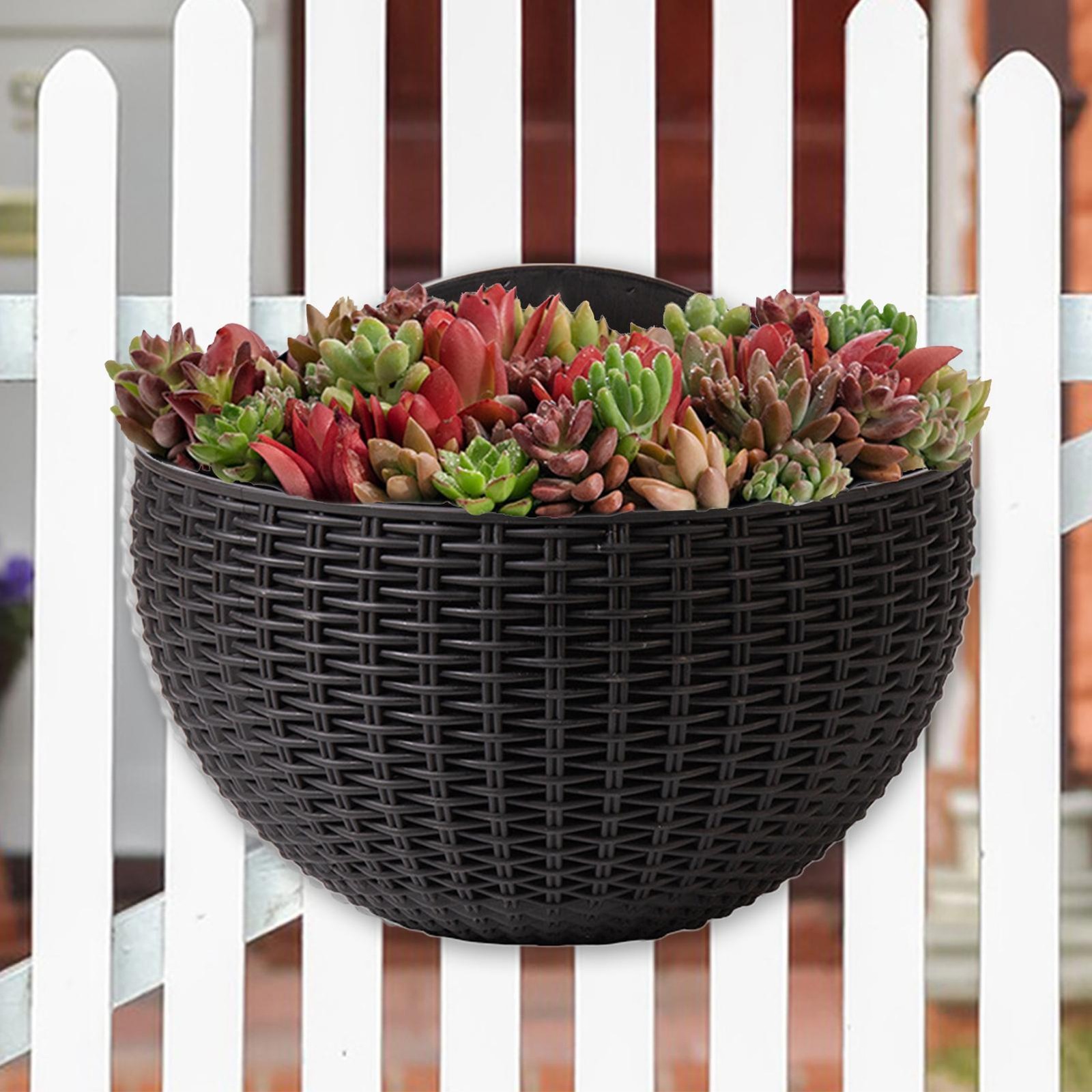 Wicker Effect Wall Planter Semi Circle Planter w/ Hooks L21cm (8.26in)