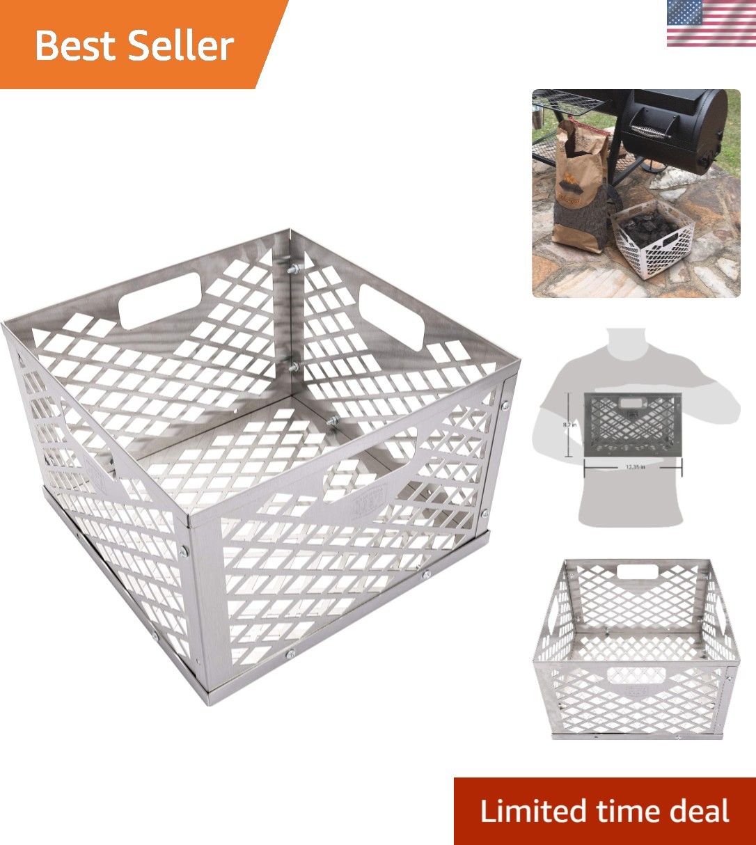 Offset Smoker Charcoal Firebox Basket – Easy Assembly & Clean-Up, 12.3 Inches