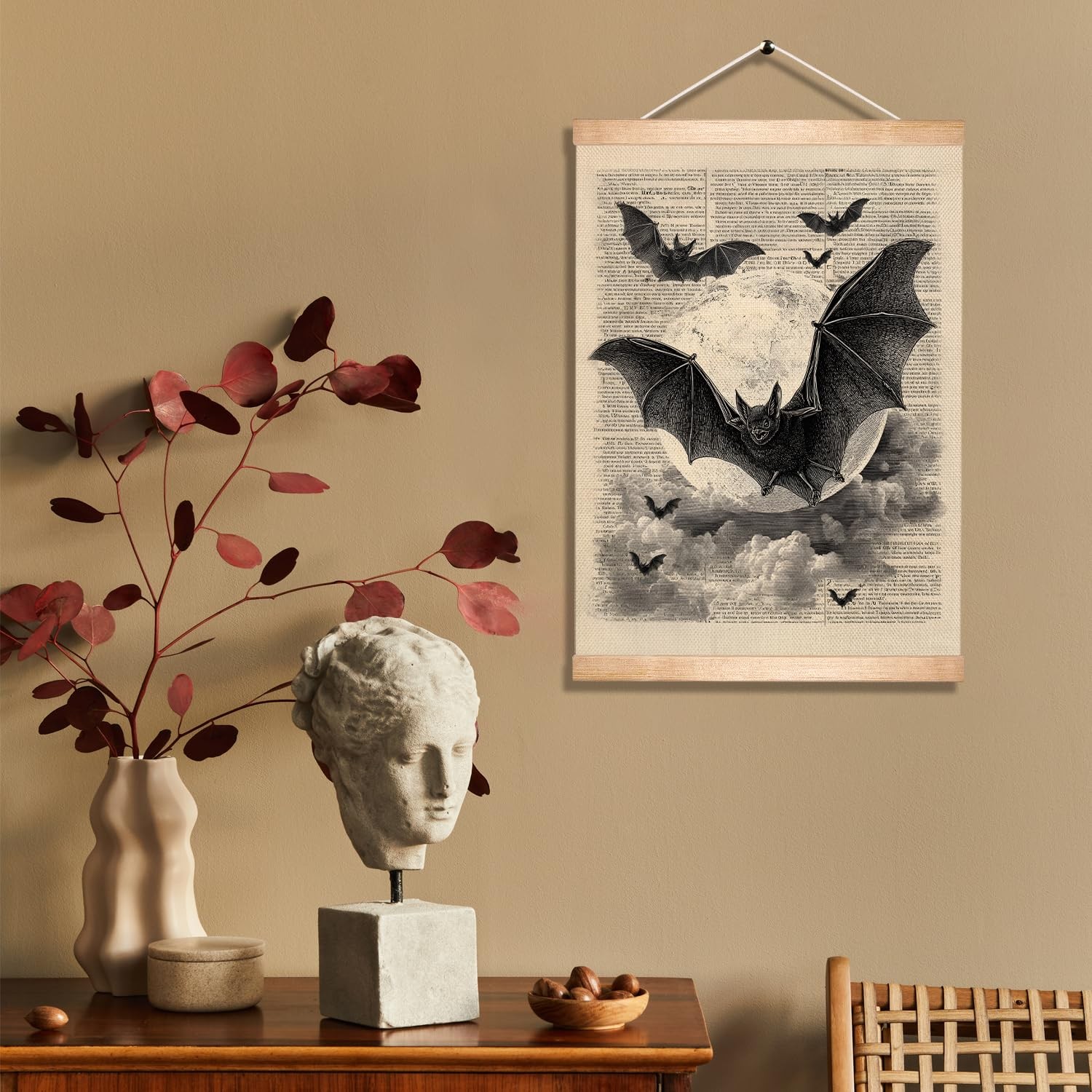 HEYJEEPER Gothic Bats and Moon Wall Art Decor,14x18Inch 18″L x 14″W, Black