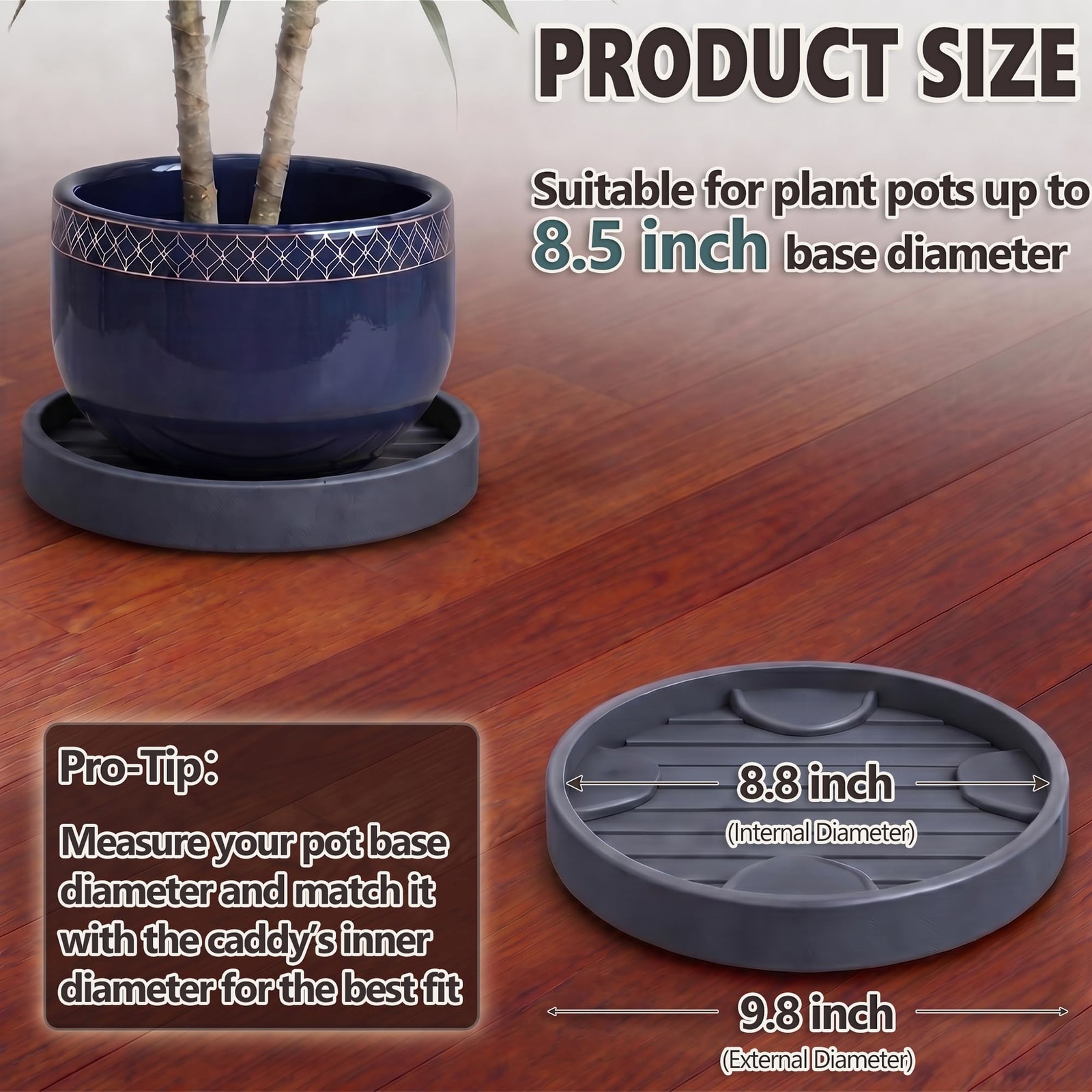 2Pack Gray 9.8 In Plant Caddy Hidden Wheels Rolling Stand Casters Dolly