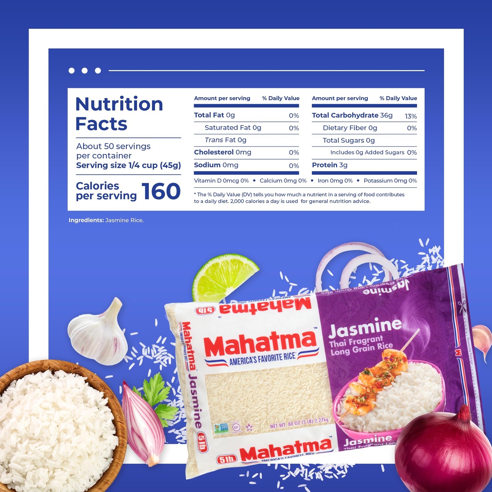 Mahatma Jasmine, 5lb Bag of Rice, Thai, Indian, or 5 Pound (Pack 1)