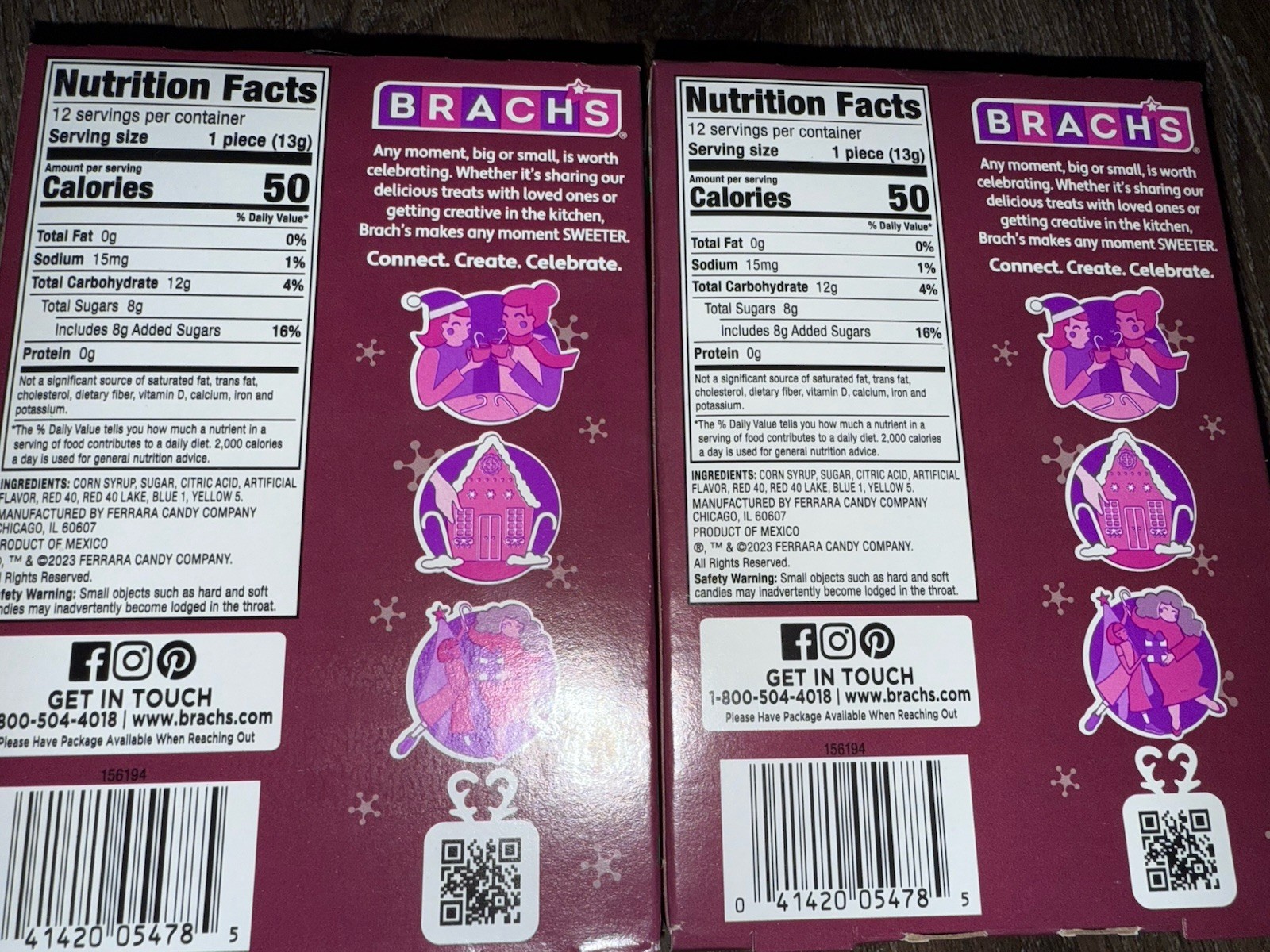 Brachs ~ Cherry Candy Cane Christmas 5.3 oz 24-Canes ~ 2-Pack ~ 12/2027