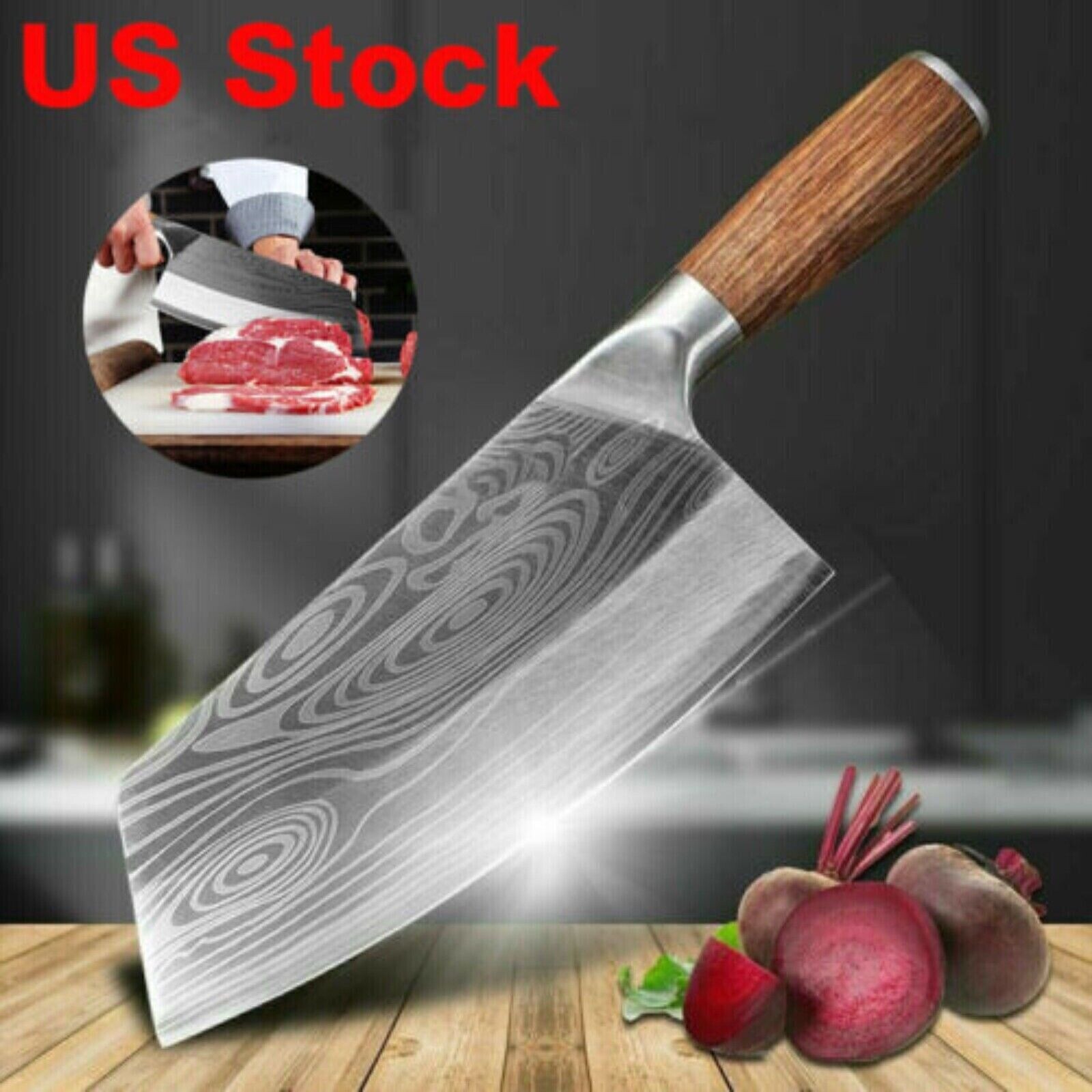 Kitchen Knife Stainless Steel Asian Butcher Chef Damascus Cleaver Chopping Meat
