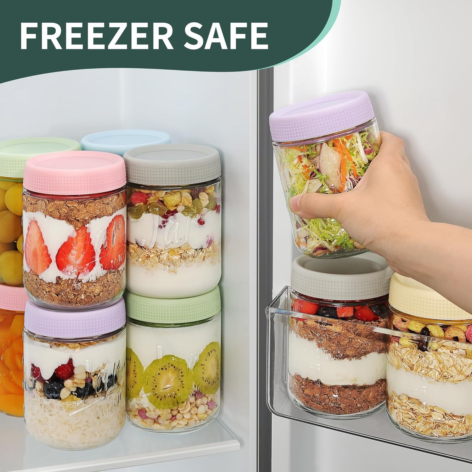 6-Pack 16Oz Overnight Oats Containers with Airtight Lids – Glass Mason Jars with