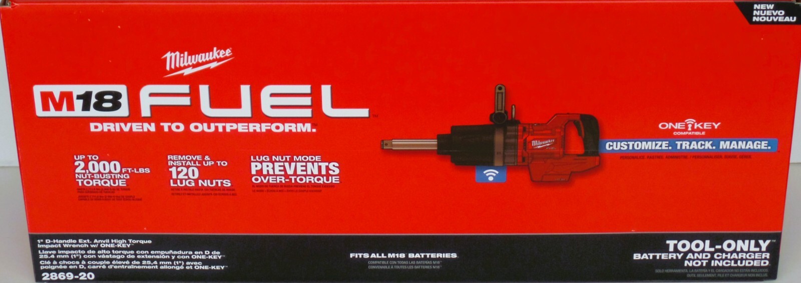 New In Box Milwaukee 2869-20 M18 1″ D-Handle Ext Anvile High Torq Impact Wrench