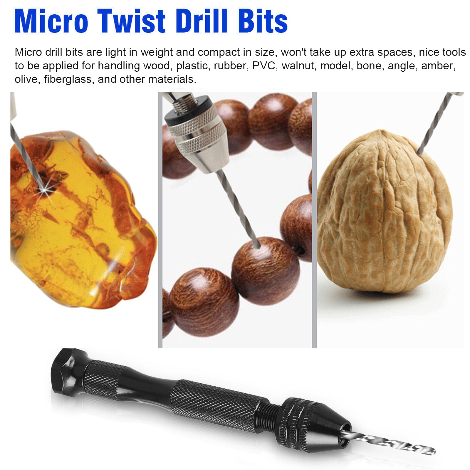26 Pcs Mini Micro Drill Hand Bits Set Small Manual Keyless Chuck Pin Vise Rotary