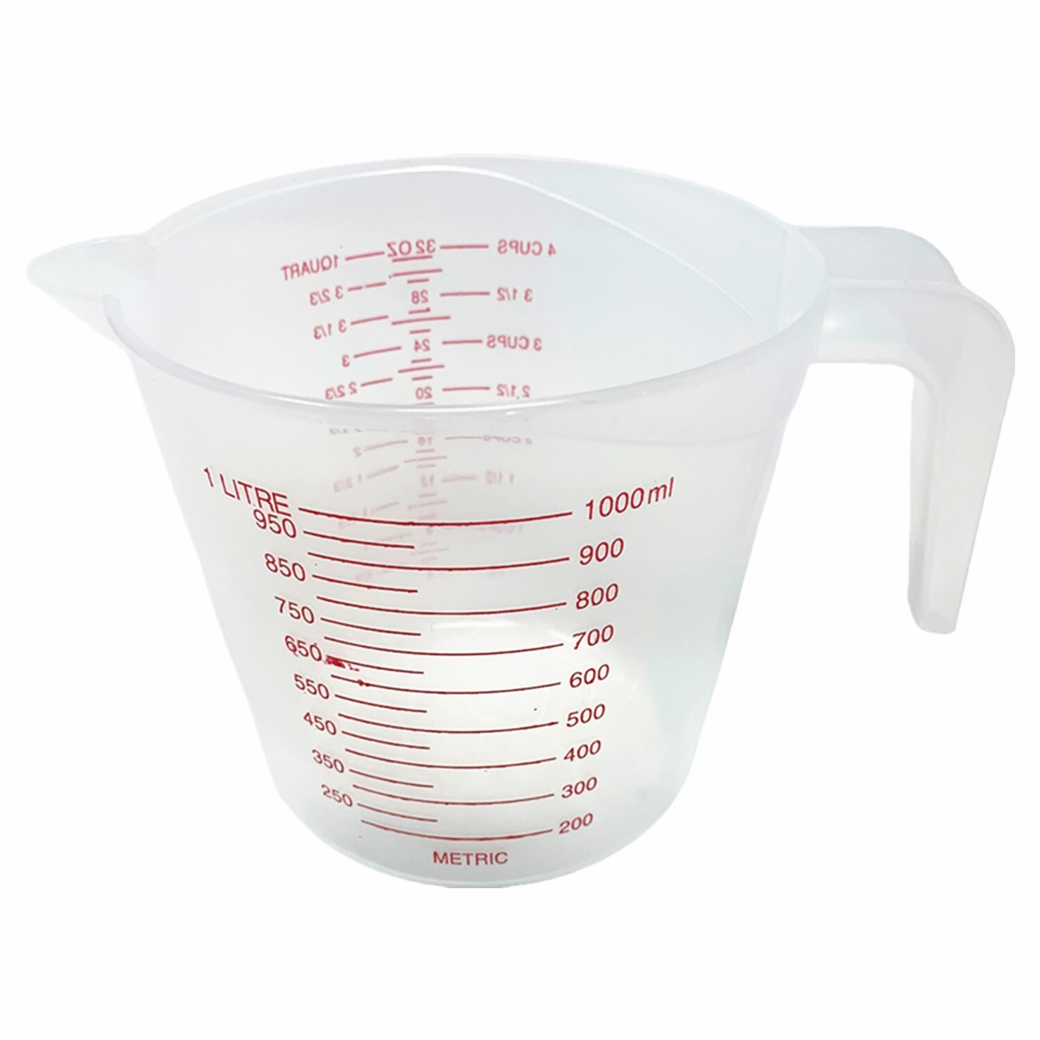 1 Liter (32oz) Clear Plastic Measuring Cup – milliliters, liter, oz, cups, quart