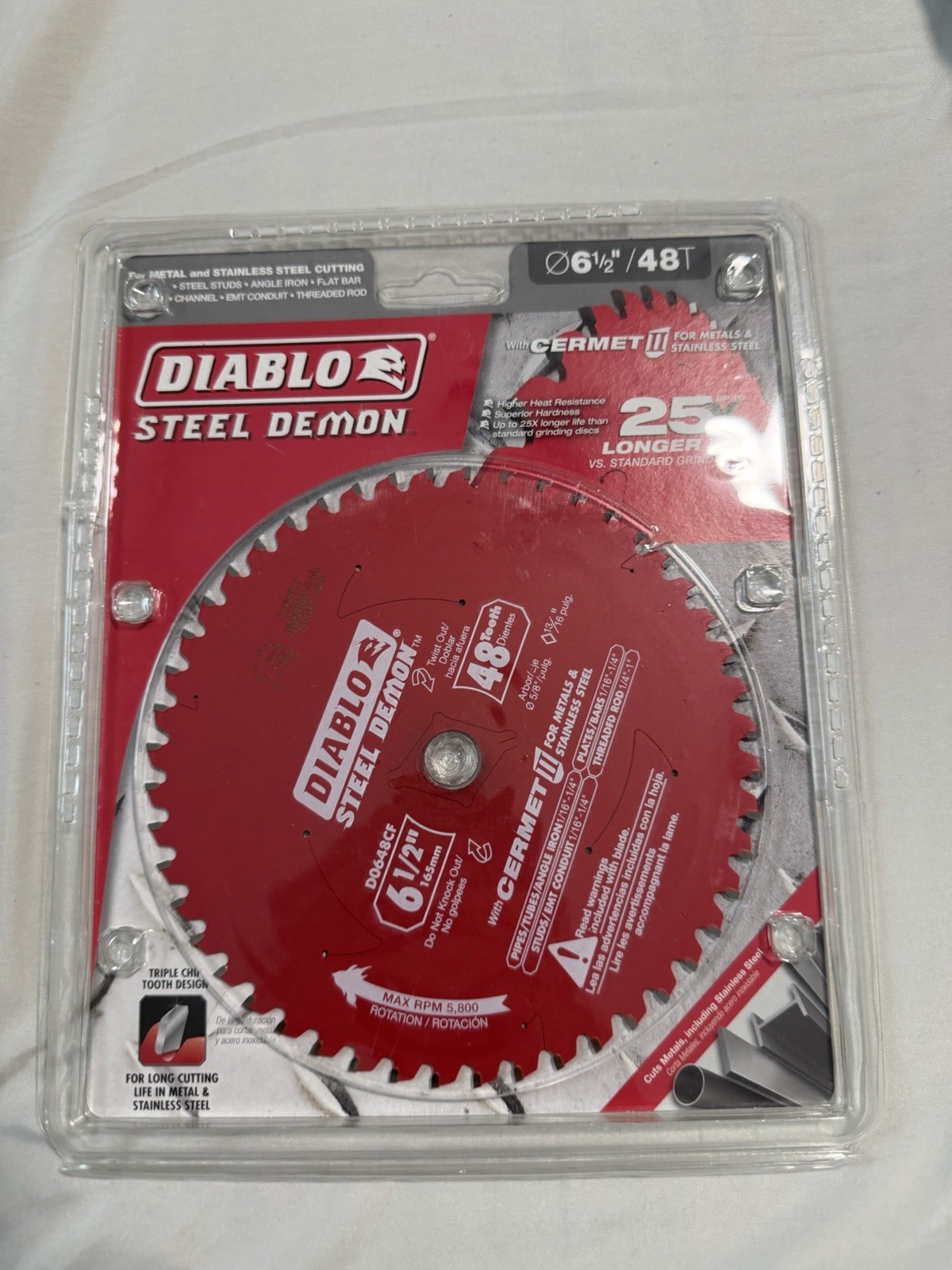 That is a Diablo Steel Demon 6½” 48-Tooth Cermet II metal-cutting blade.