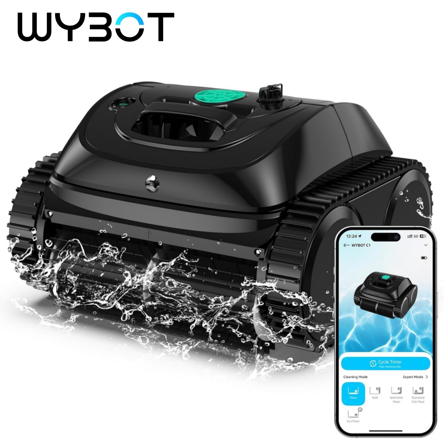 WYBOT C1 Cordless Robotic Pool Cleaners Wall Climbing Pool Cleaner 1,614 Sq.ft