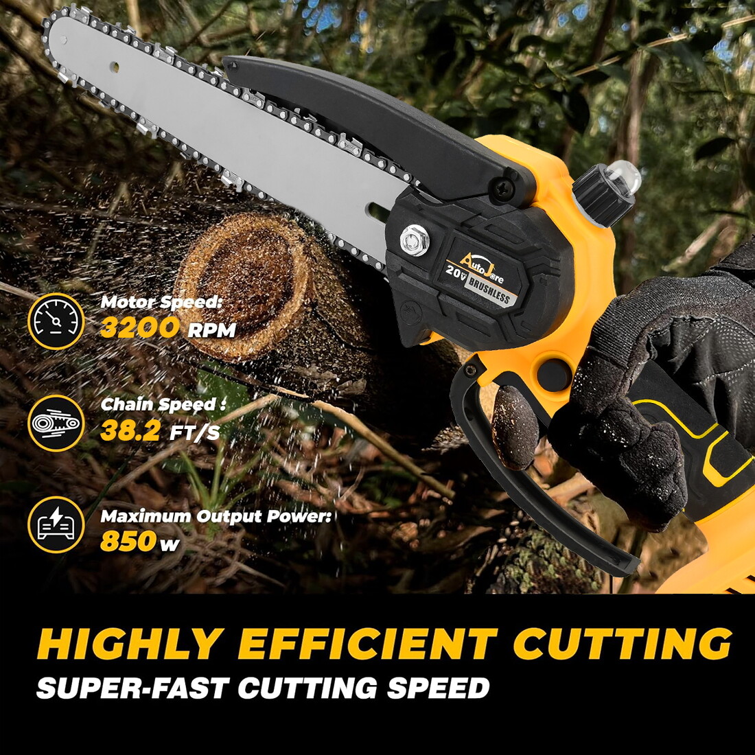 8 inch Electric Mini chainsaw Cordless Handheld Chain Saw 2 Chains for Dewalt