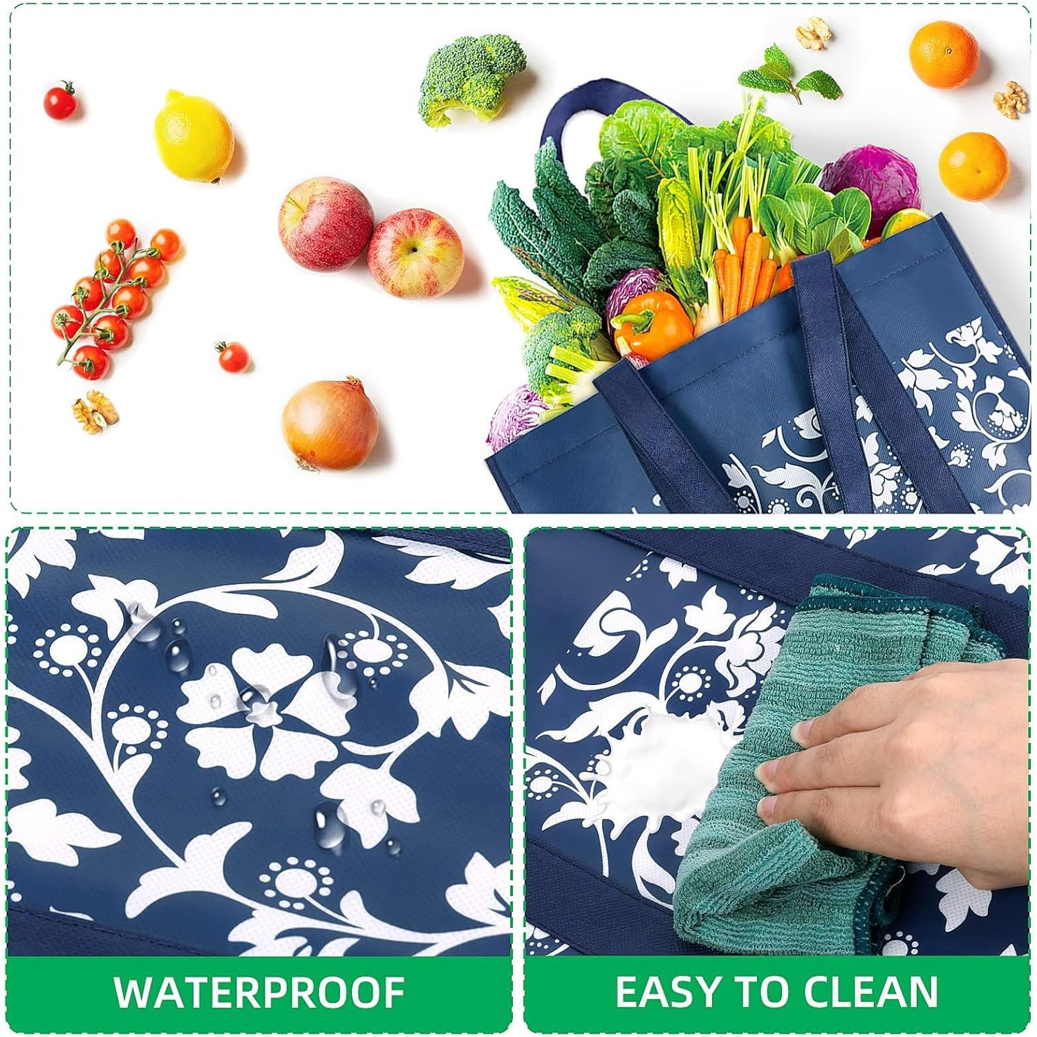 Reusable Grocery Bags 4 Pack Large Foldable Tote Waterproof Shopping Bags Set