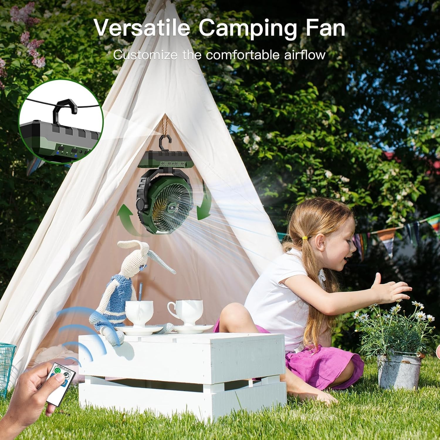Rechargeable Camping Fan with Light Remote 24000mAh portable outdoor fan