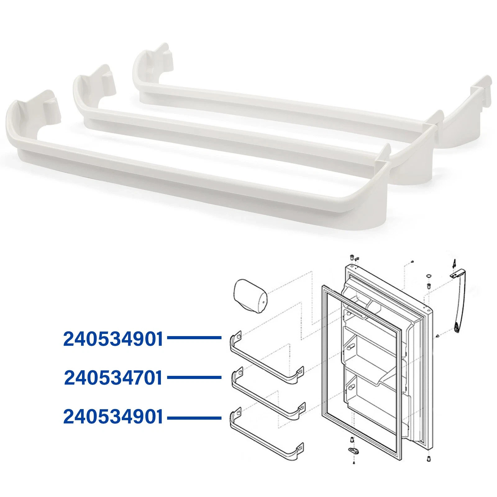 3Pcs Door Rack Shelf Retainer Bar For Frigidaire Kenmore 240534701