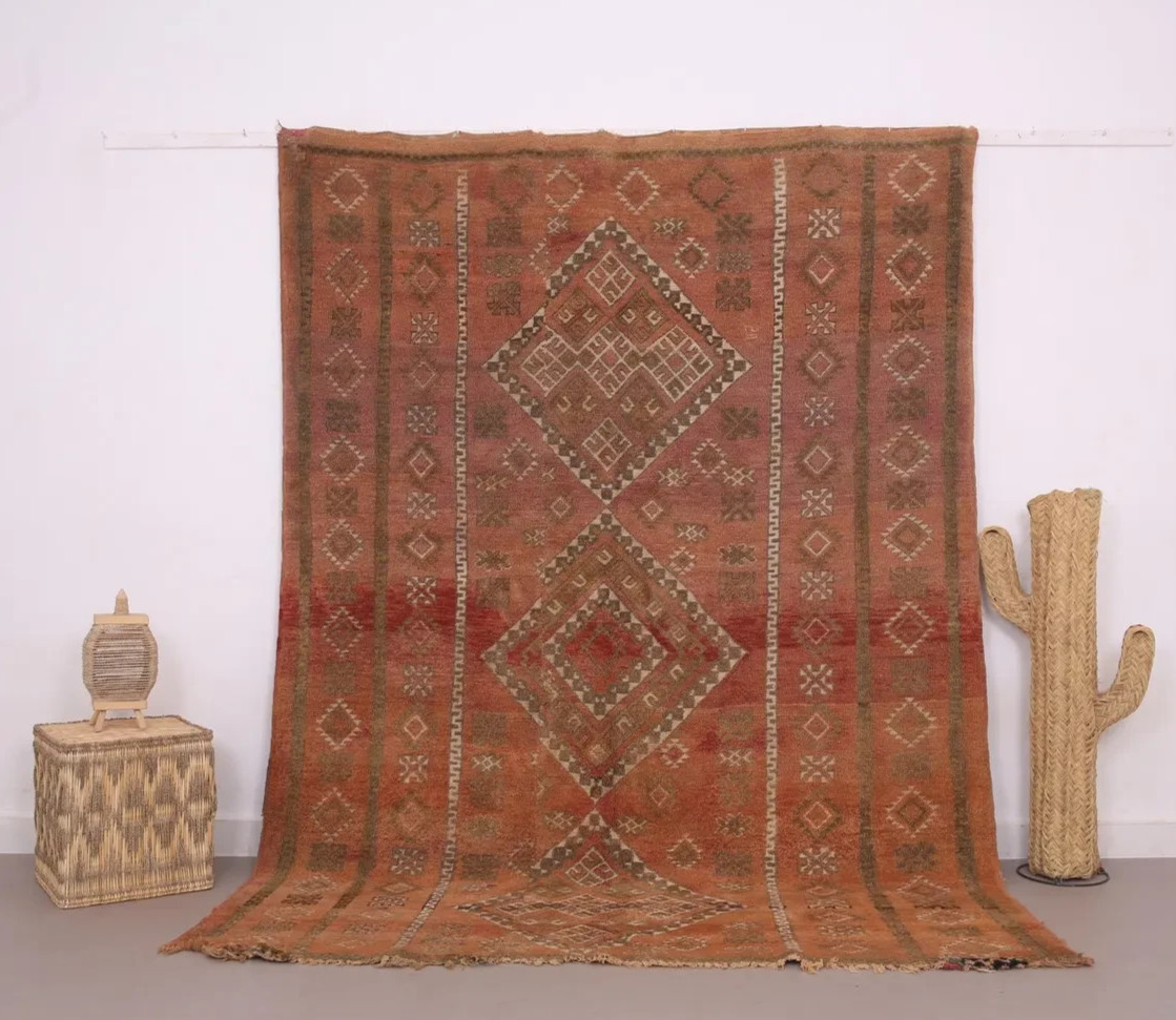 Vintage Moroccan rug Color Brown Bohemian Handmade Area Rug & Carpet.