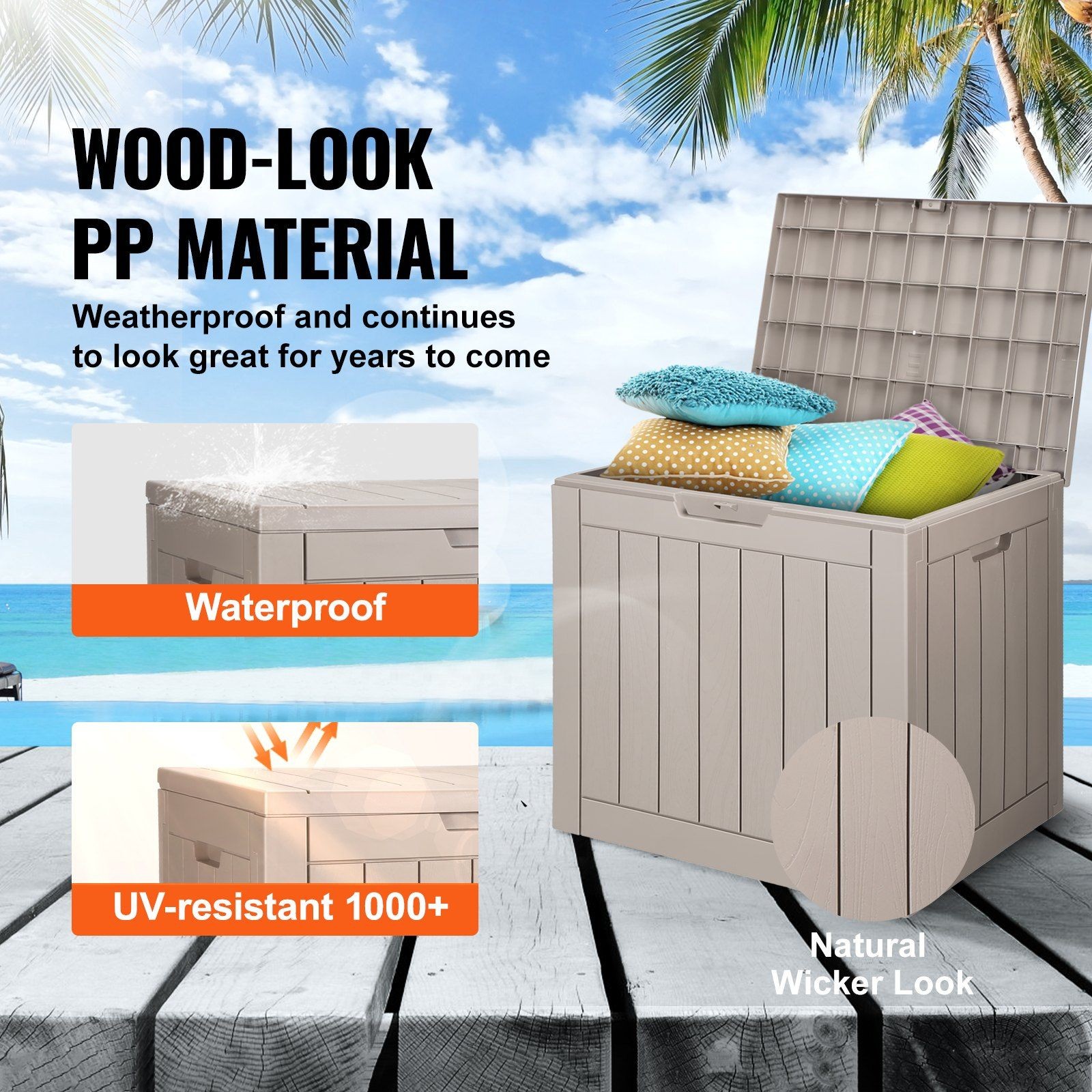 31gal snap-together outdoor storage box 22.09×17.09×20.87in grey PP