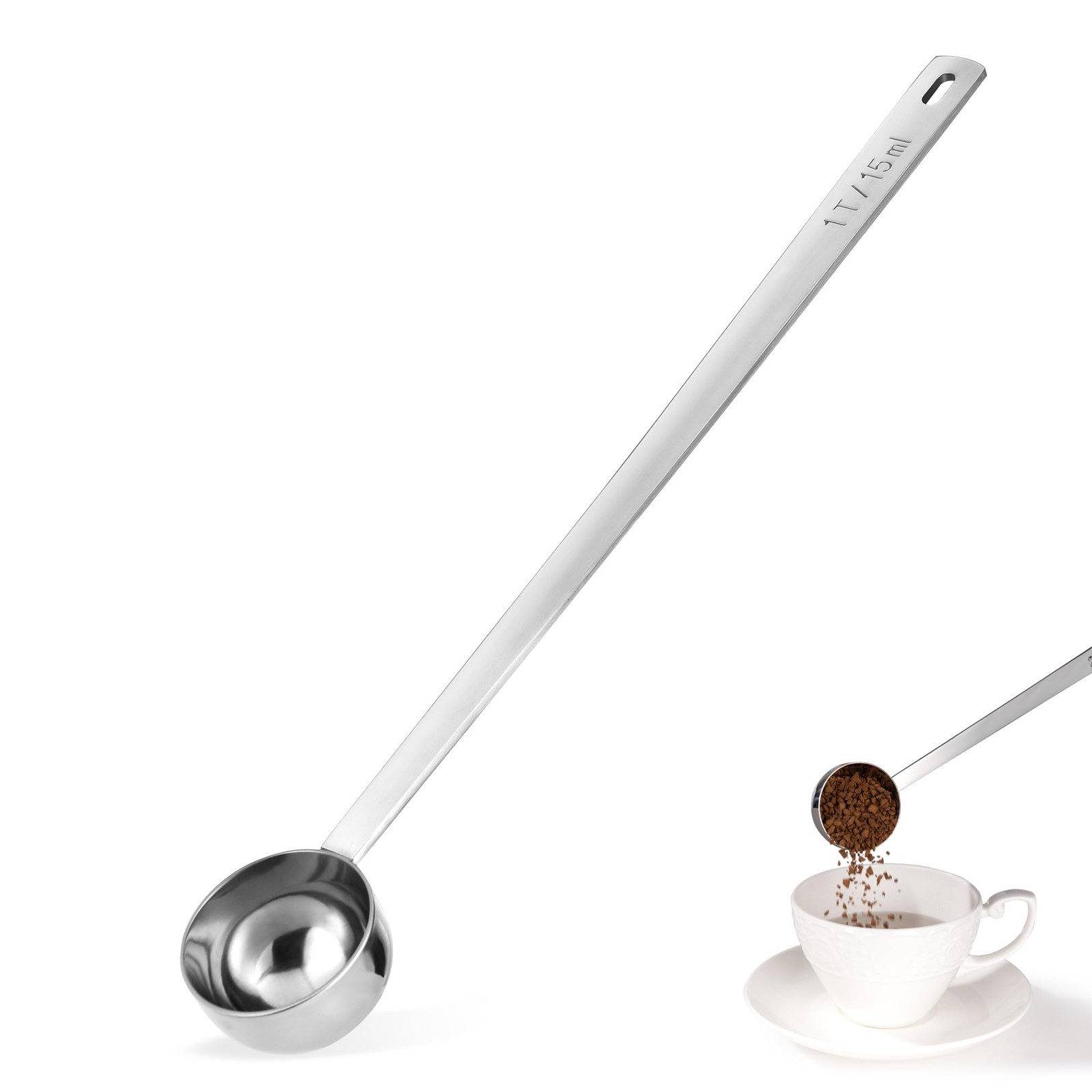 Luxiwise Long Handle Coffee Scoop, 18/8 Stainless Steel 9.9in (1tbsp), Silver