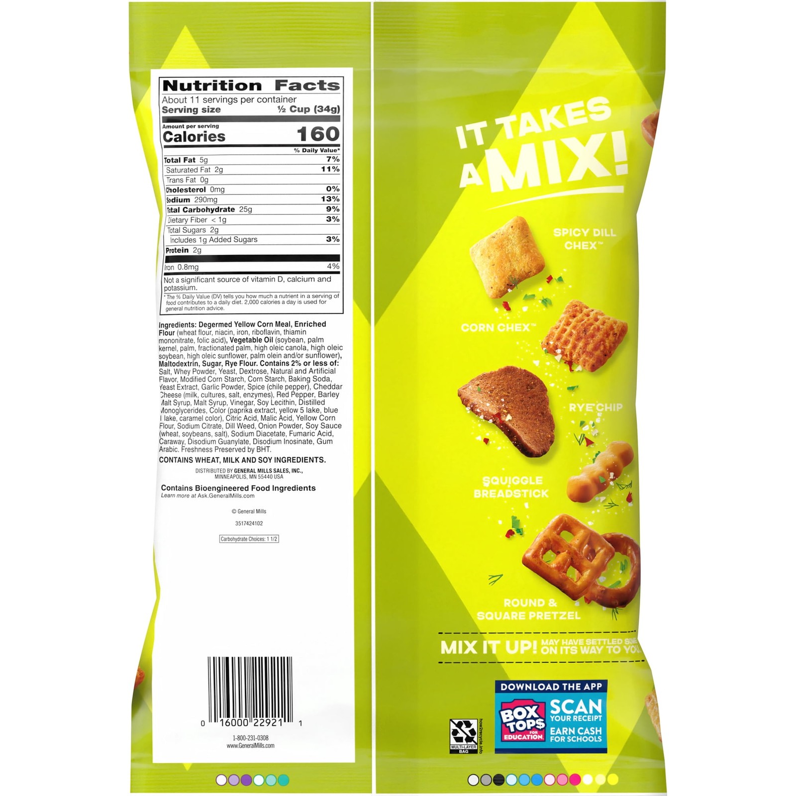 Chex Mix Spicy Dill Snack Mix, Savory Snack Bag, Family Size, 13.5 oz