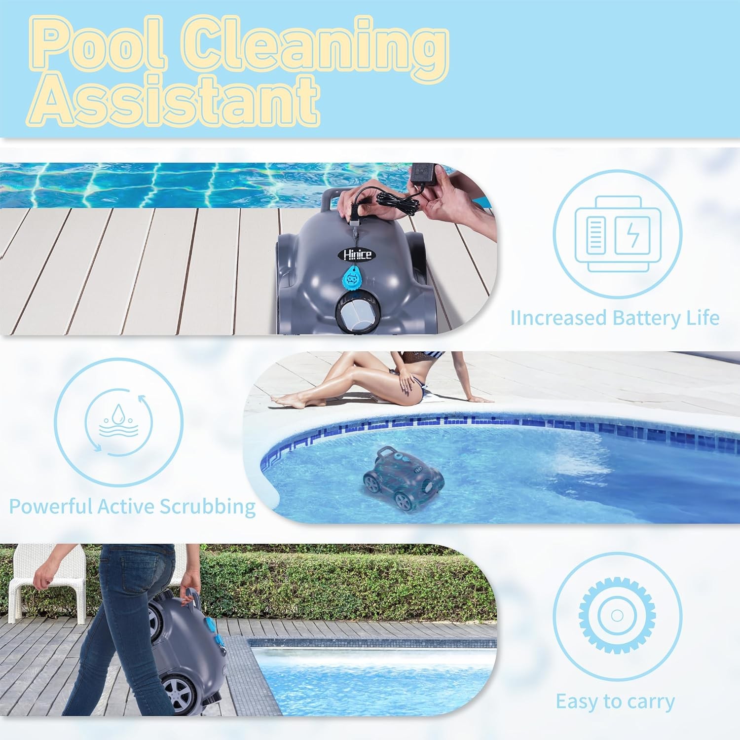 Cordless Wall Climbing Robotic Pool Cleaner for 2200 Sq Ft In-Ground Pools
