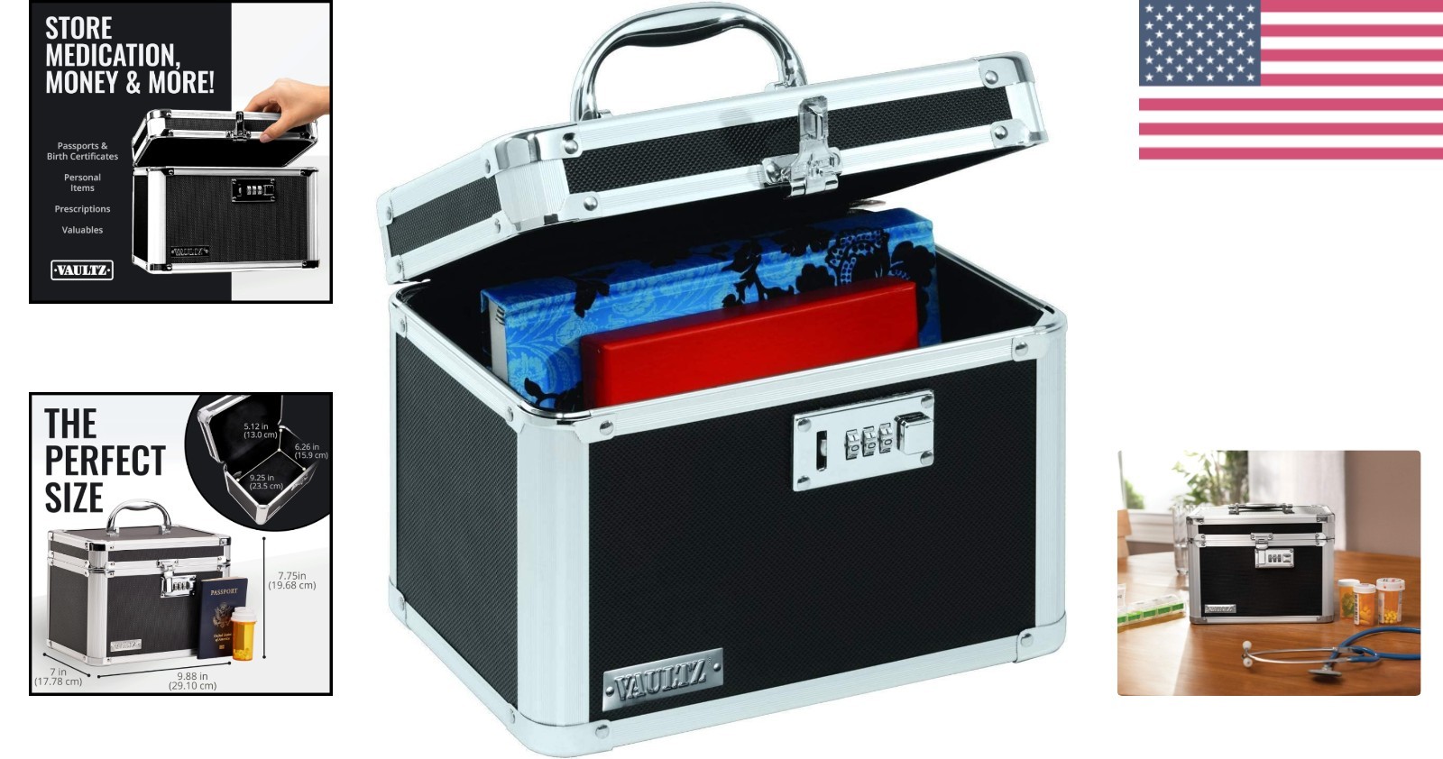 Sleek Black/Chrome Combination Lock Box – 9.88 x 7.75 in for Documents & Money