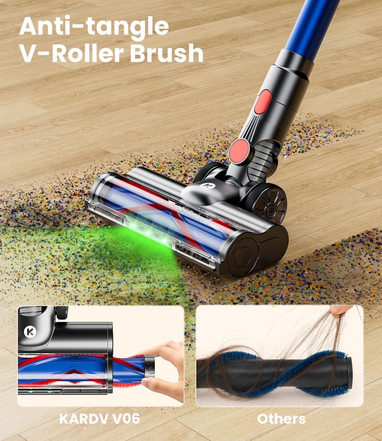60 Min Stick Vacuum Cleaner with Wall Mount & Anti-Tangle Brush, 8-in-1 Design