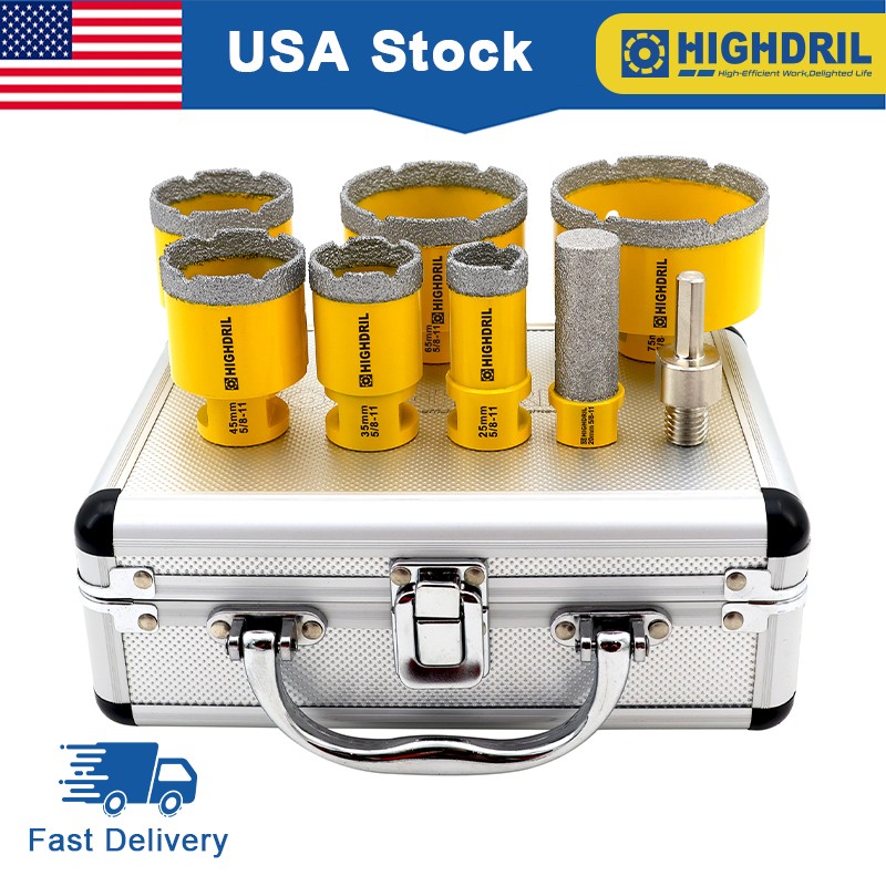 HIGHDRIL 7pcs/box Diamond Drill Bit Set How Saw for Porcelain Tile Aluminum Case
