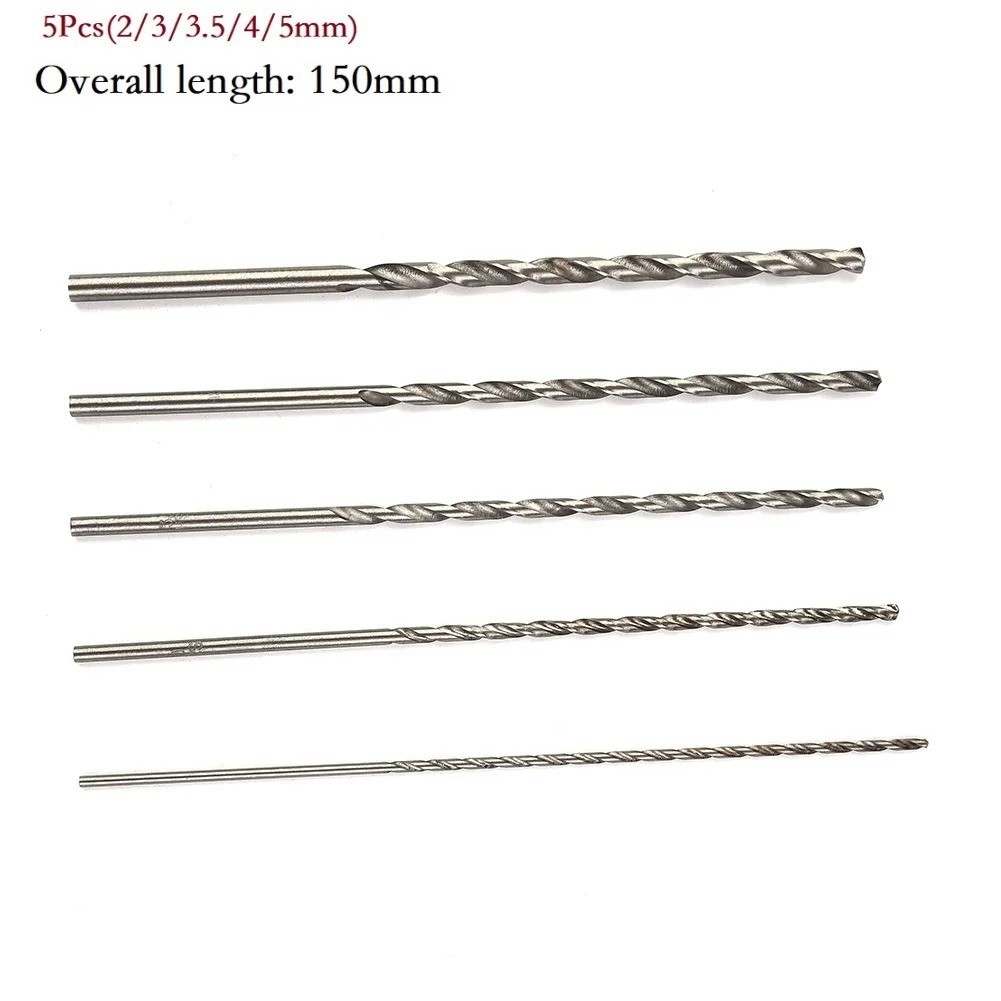 5 Different Sizes Extra Long High-Speed Steel Drill Bits, Long Shank Drill Bits