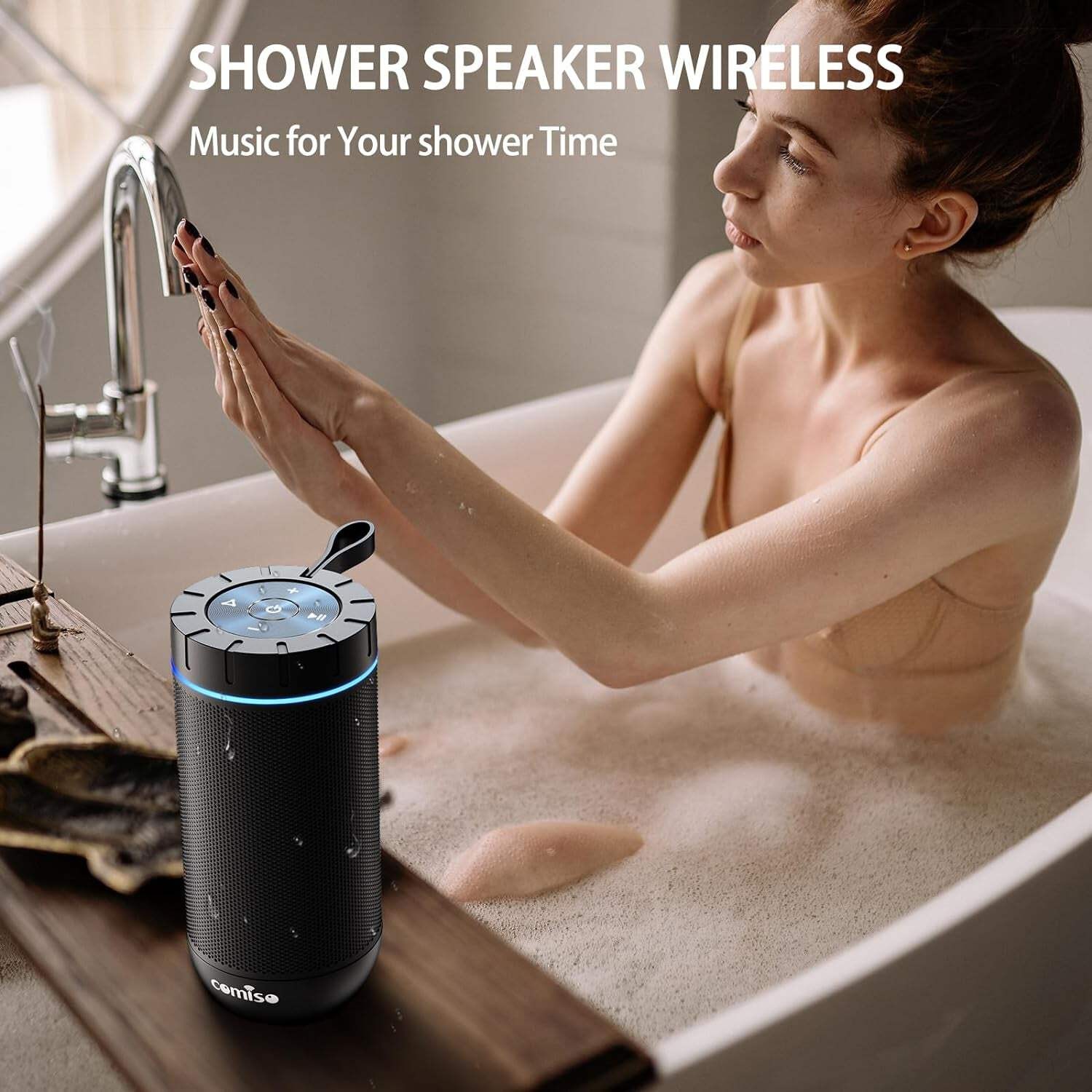 Bluetooth Speaker, IP65 Waterproof Portable Speaker with 360° HD Stereo Sound, P