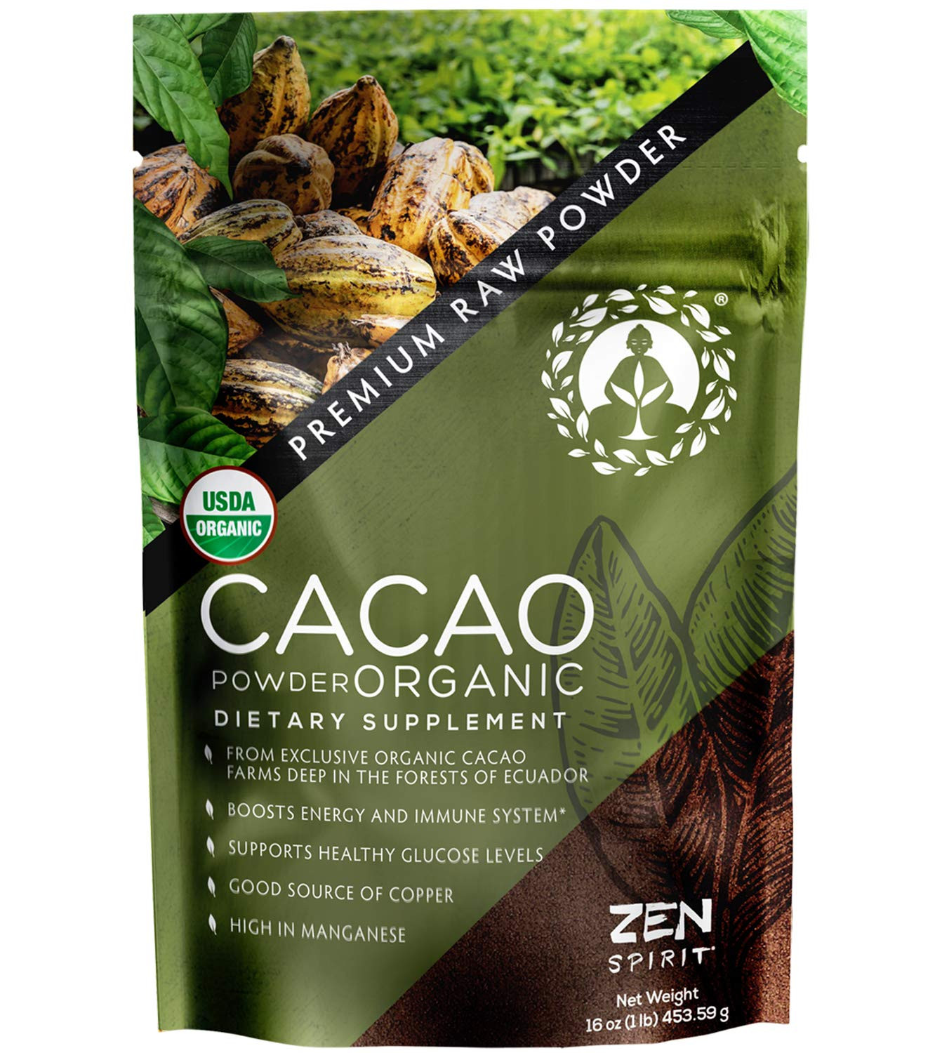 Cacao Powder Organic – 1 Pound – Unsweetened Premium Grade Superfood (Raw) – USD