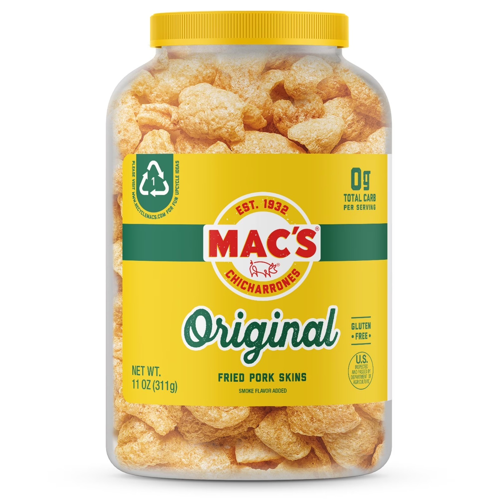 Mac’s Original Fried Pork Skins 11oz Barrel