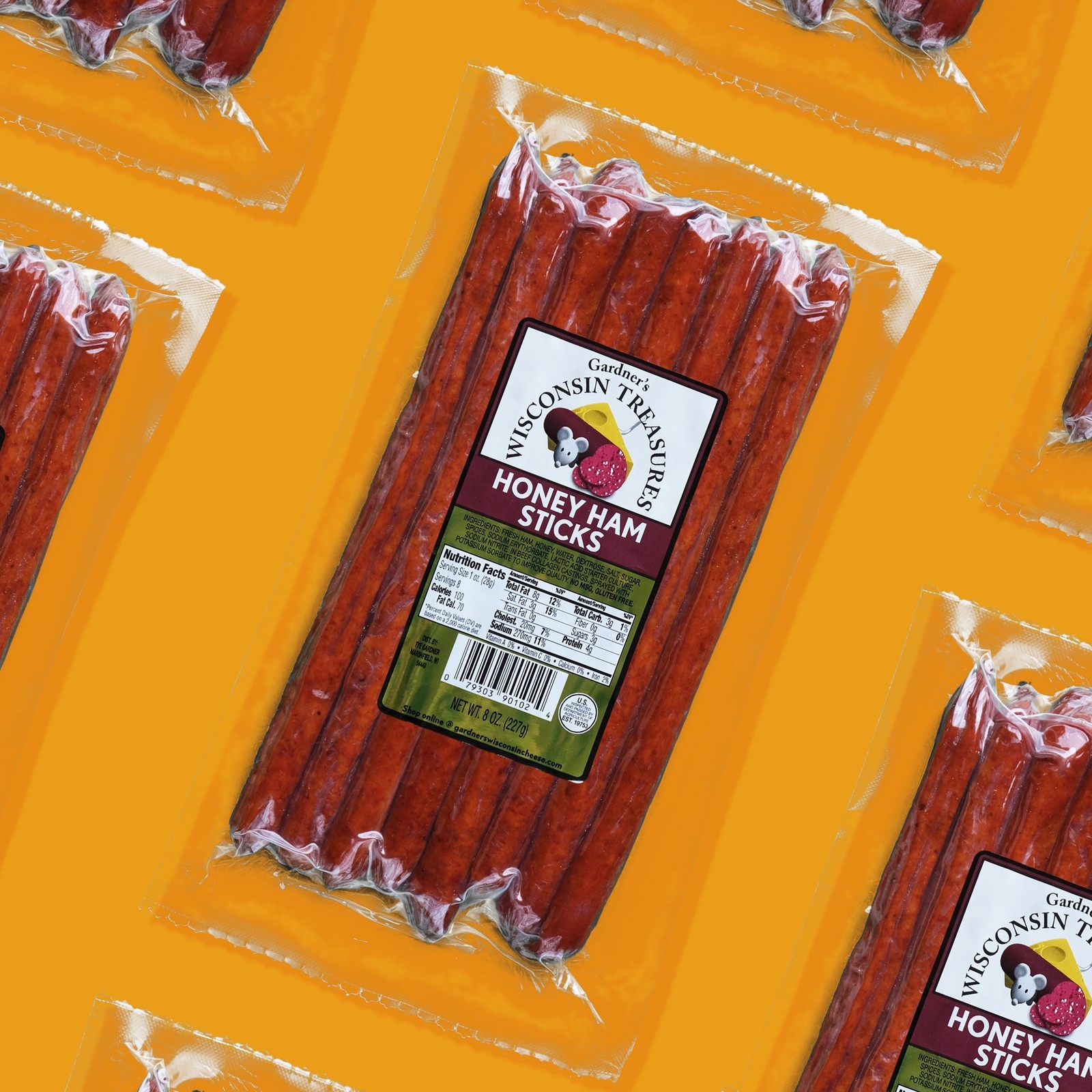 1/2 POUND BIG HONEY HAM STICKS – Pork Meat Snack Sticks by Gardner’s (1) 8 oz
