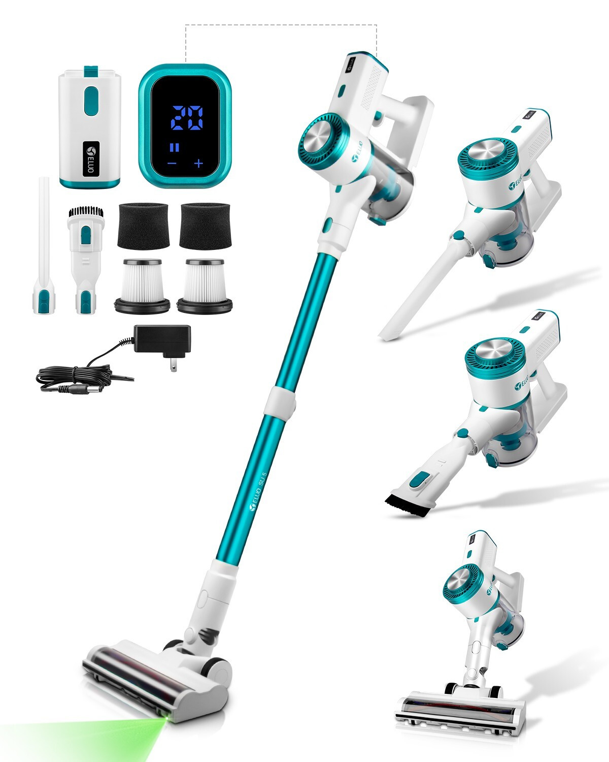 E.LUO Upright Stick Vacuum ≥26KPA 55min Touchscreen Pet Hair Long Press + Boost