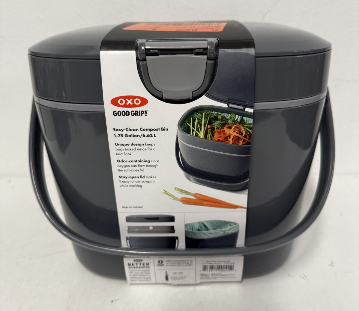 OXO Easy-Clean Compost Bin 1.75 Gallon Gray Kitchen Countertop – 13294600