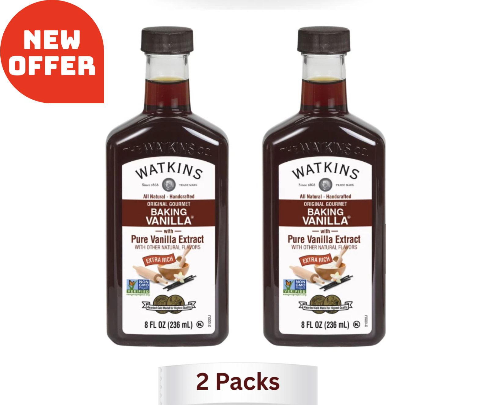 2-PK Watkins All Natural Original gourmet baking Vanilla with Pure Extract 8oz