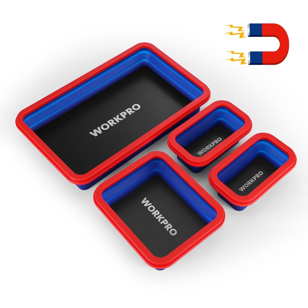 WORKPRO 4PC Double-Sided Collapsible Magnetic Part Tray Set Foldable Magnet Bowl