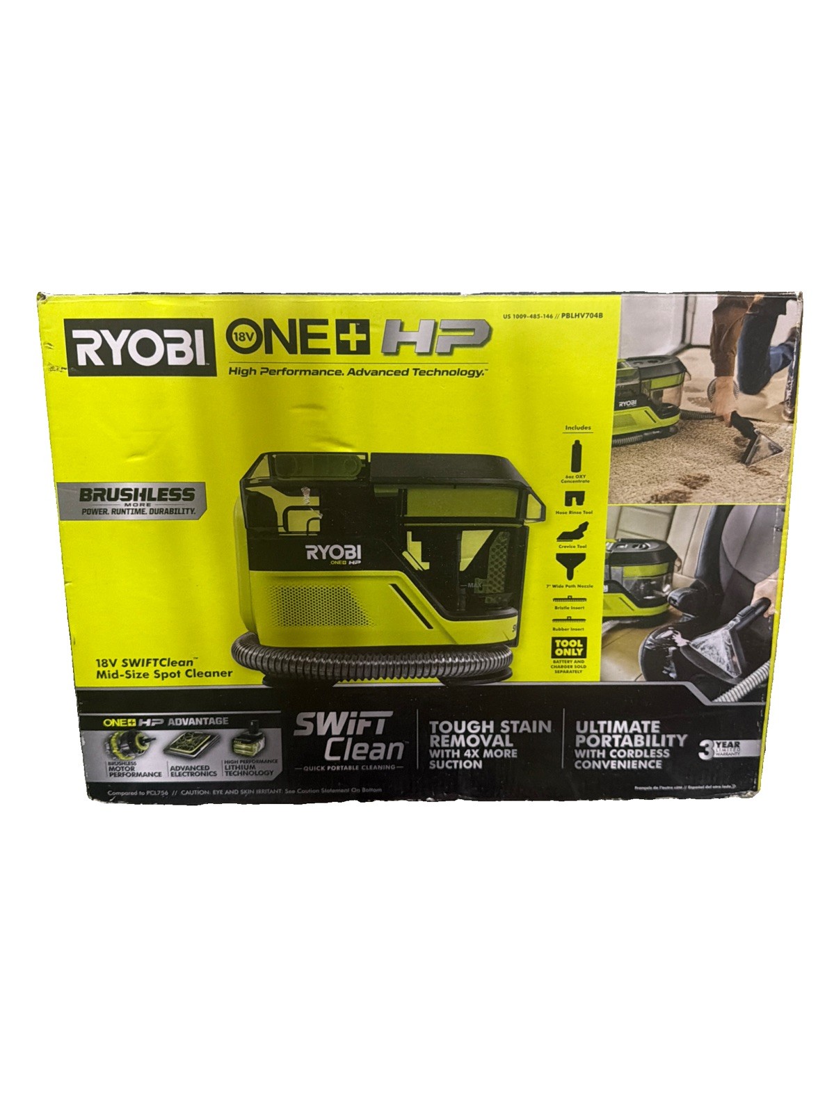 Ryobi ONE+ 18V HP SwiftClean Brushless Mid Size Spot Cleaner Tool Only PBLHV704B