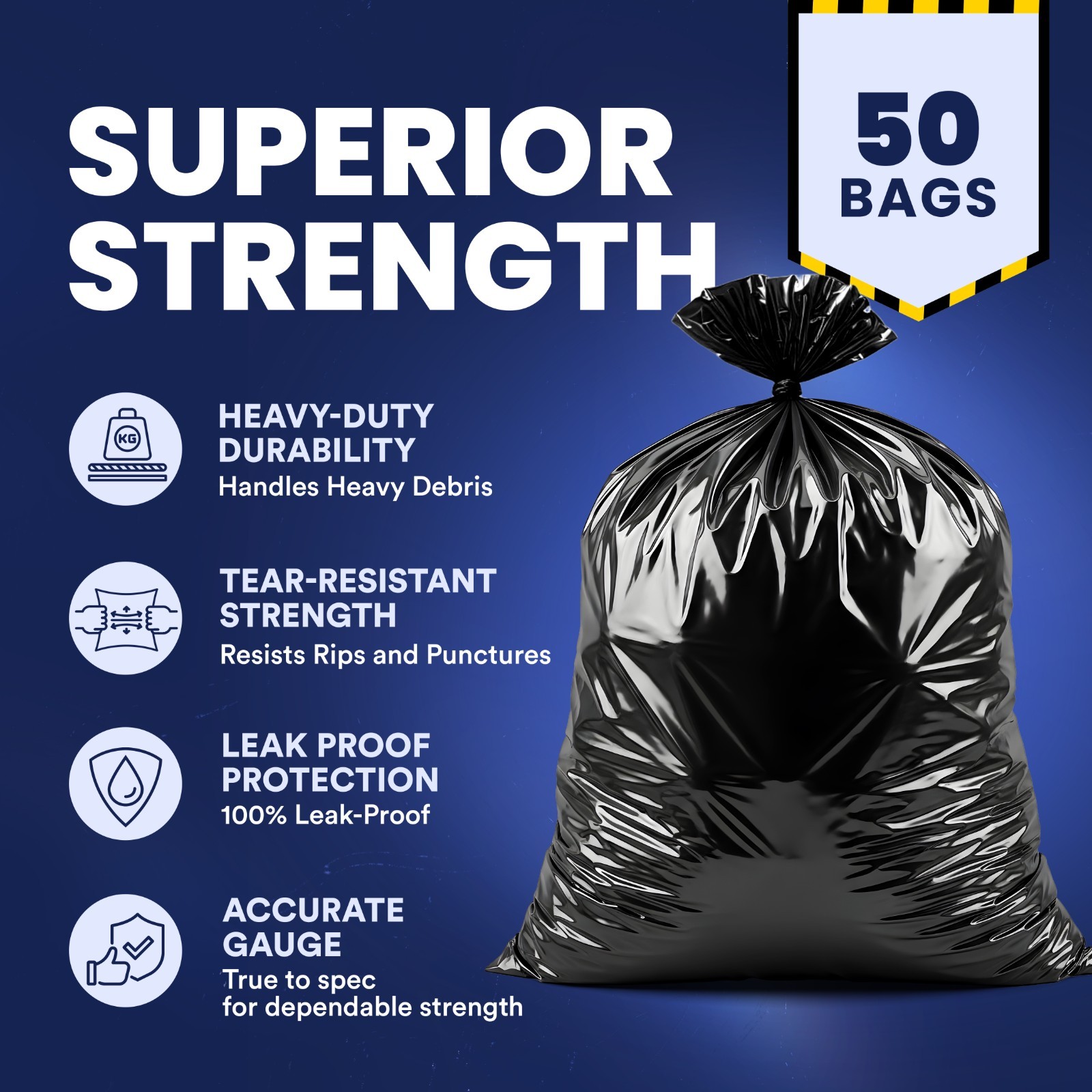 Plasticplace 42 Gallon Contractor Trash Bags with Flaps – Black, case of 50 bags
