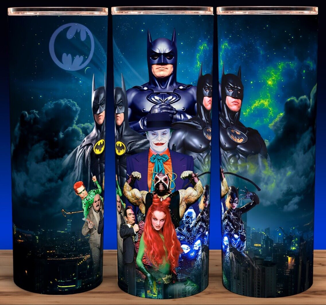 90s Batman Keaton – Kilmer – Clooney Retro Cup Tumbler 20oz with lid and straw