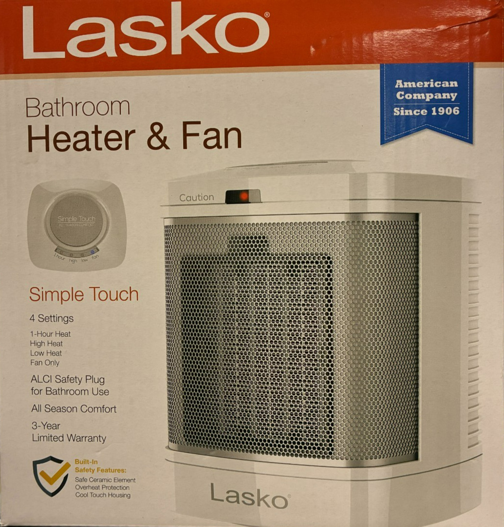 Lasko – CD08210 – Ceramic Bathroom Space Heater with Fan – White