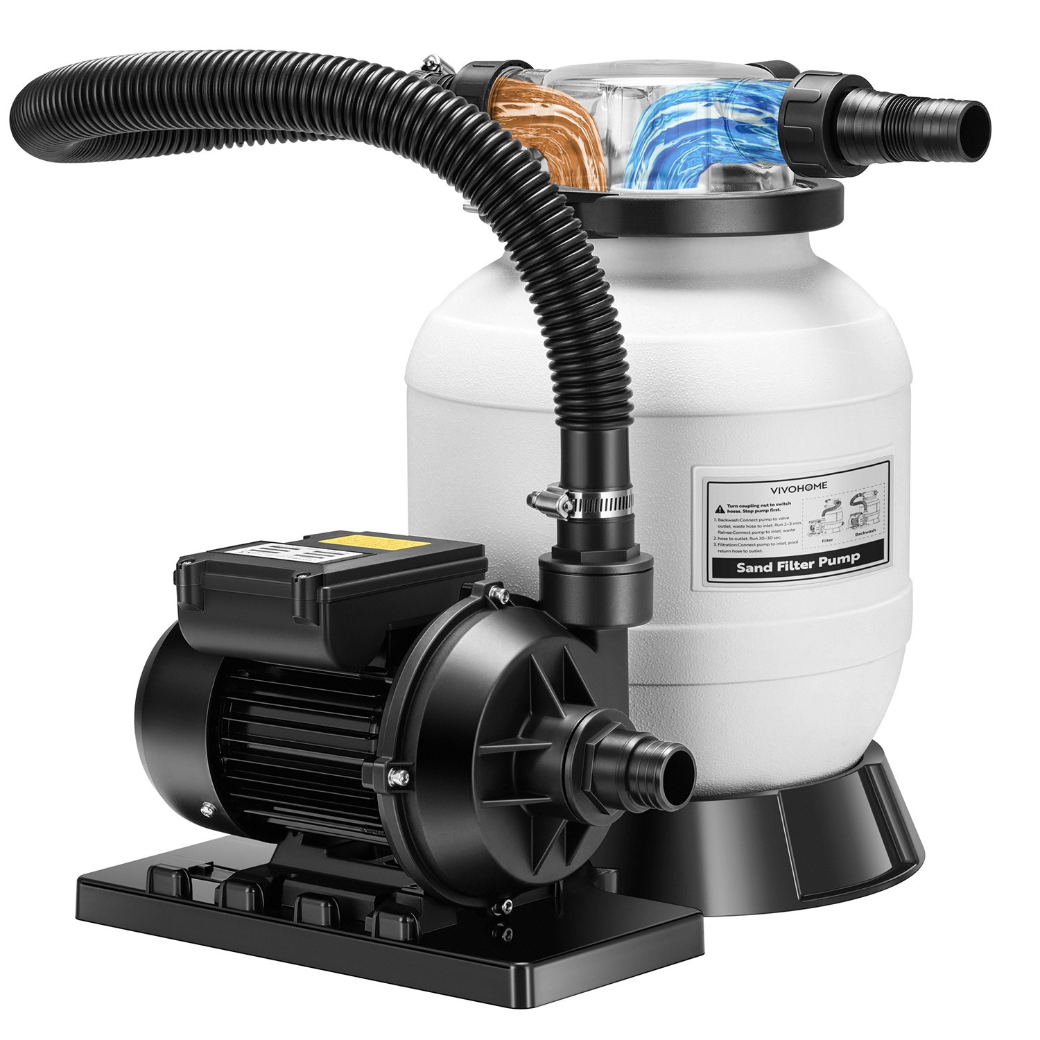 10” Sand Filter Pump 2087GPH 250W with Clear Valve Head Above Ground Pool Pump
