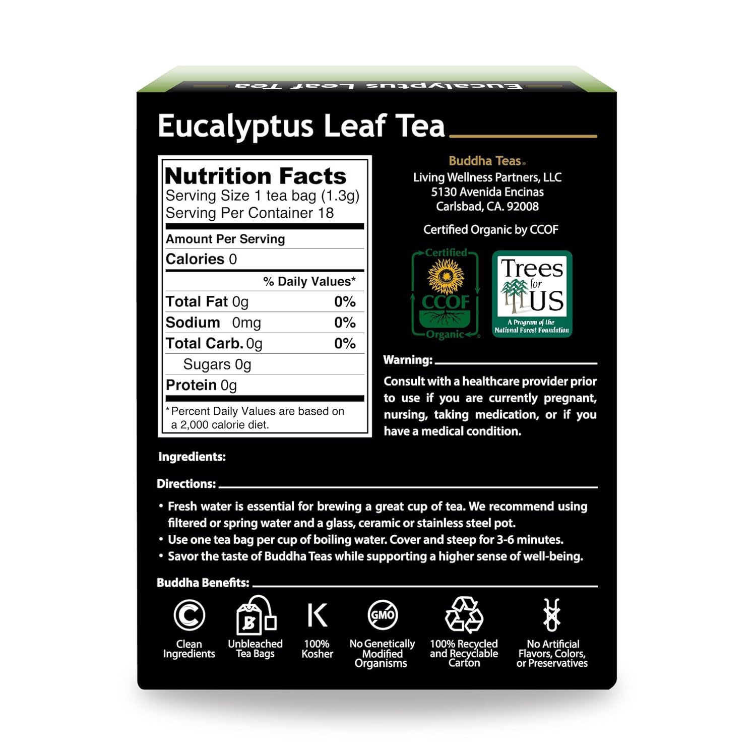 Organic Eucalyptus Tea – Kosher, Caffeine-Free, Gmo-Free – 18 Bleach-Free Tea Ba