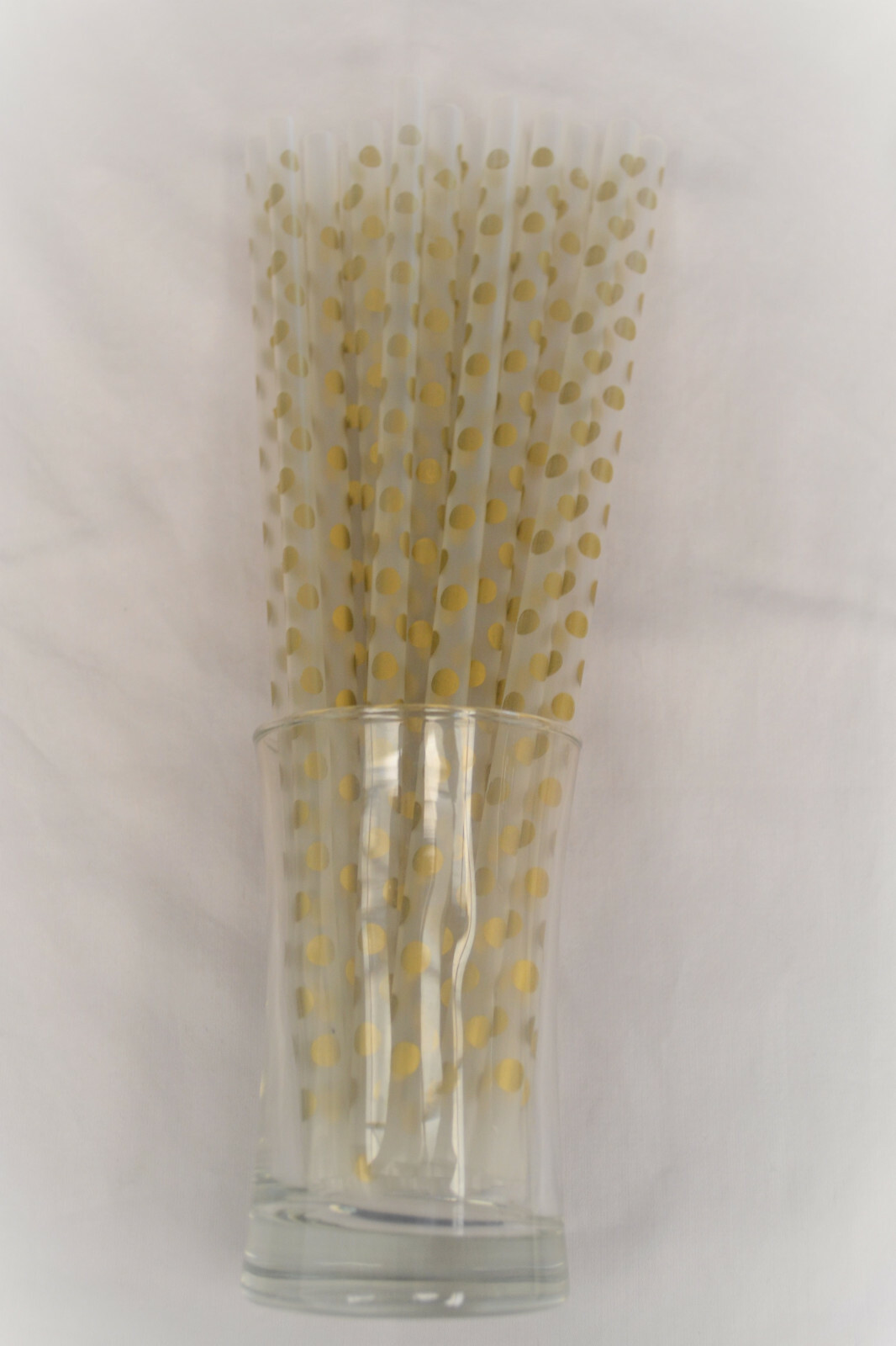 Gold & White Polka Dot Reusable Straws 9″ Weddings Parties BPA Free + Brush