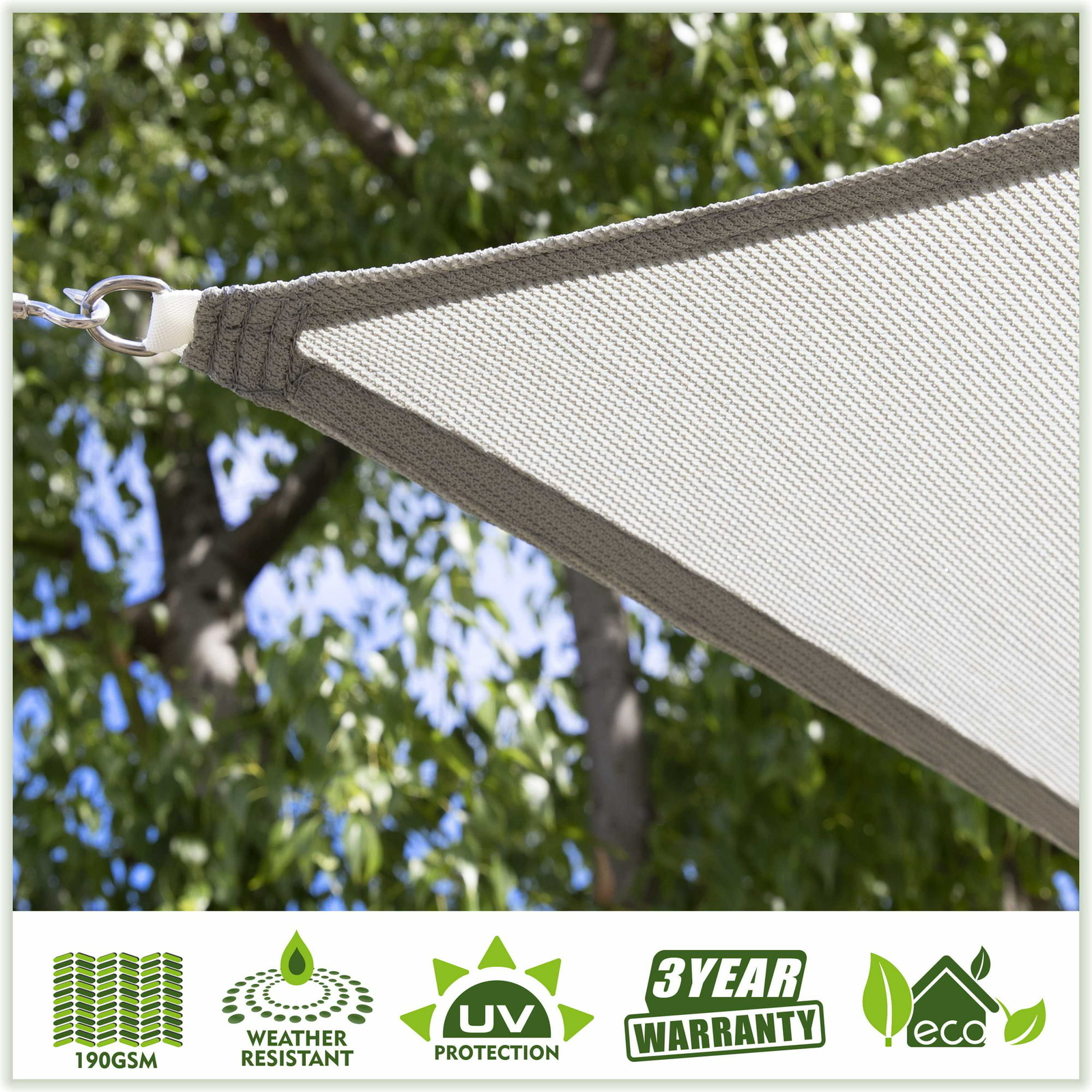 ColourTree Grey Custom Size Triangle Sun Shade Sail Canopy Fabric Outdoor Patio