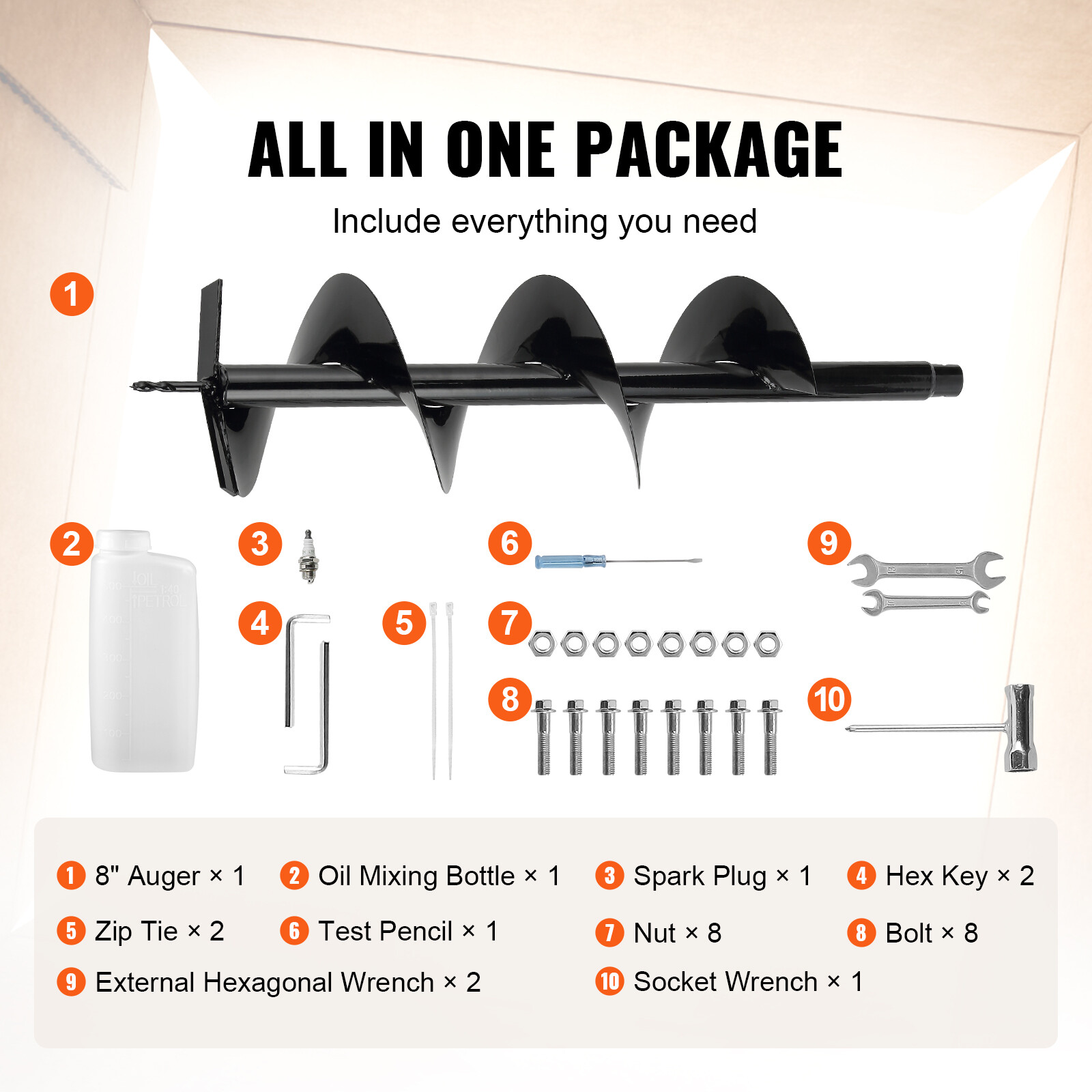 Post Hole Digger 43cc Gas Powered Earth Digger with 8″ Auger Drill Bit