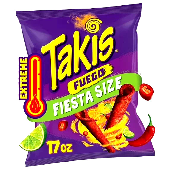 Takis Fuego 17 oz Fiesta Size Bag, Hot Chili Pepper & Lime Rolled Tortilla Chips