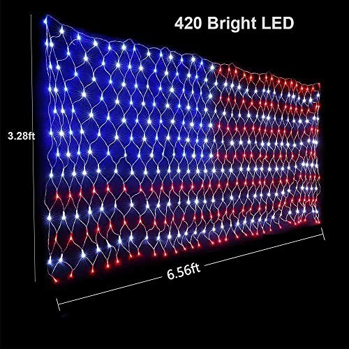 American Flag String Lights, Waterproof Led Flag Net Light, with 420 Super Brigh