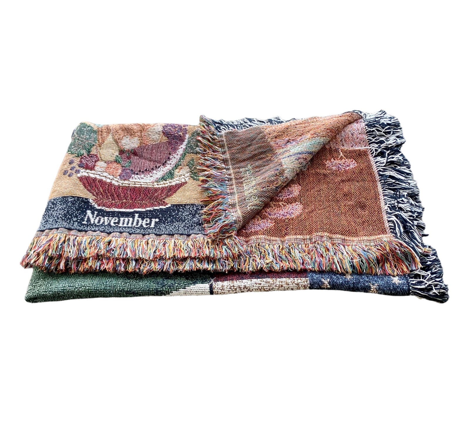 Calendar Tapestry Throw Blanket Grandma and Grandpa 12 Months Seasons Fringe