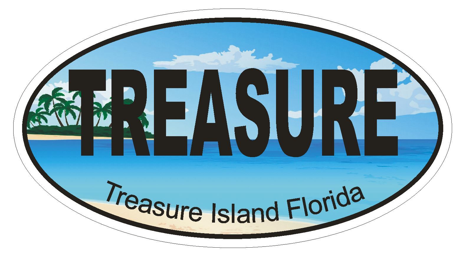 Treasure Island Florida Oval Bumper Sticker or Helmet Sticker D1271 Euro Oval