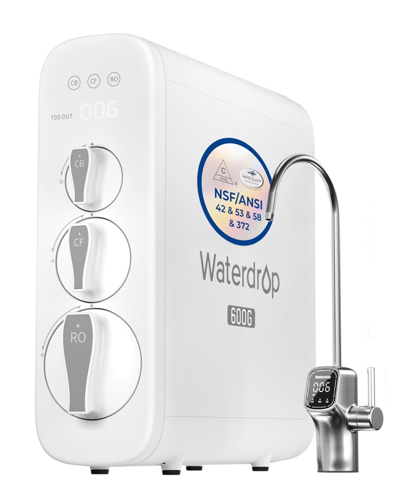Waterdrop G3P600 Reverse Osmosis System, NSF/ANSI 42 & 53 & 58 & 372 Certified