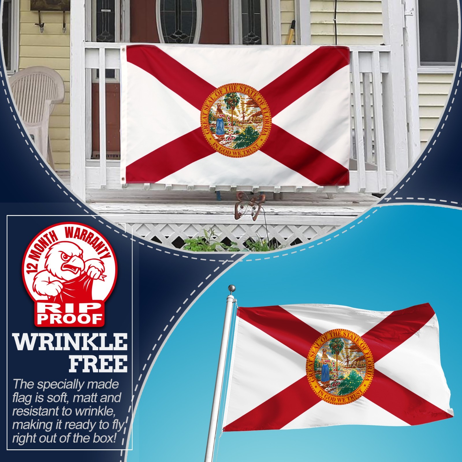Anley Rip-Proof Double Sided 3-Ply Florida State 3×5 Ft USA FL State Flags