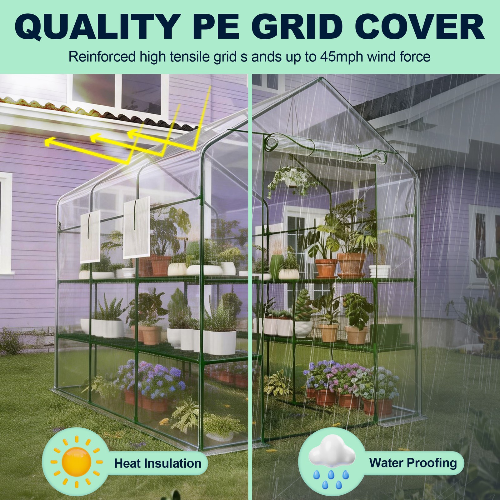 Large 56x85x76″ Portable Greenhouse with 8 Shelves, PE Cover Outdoor Garden Use